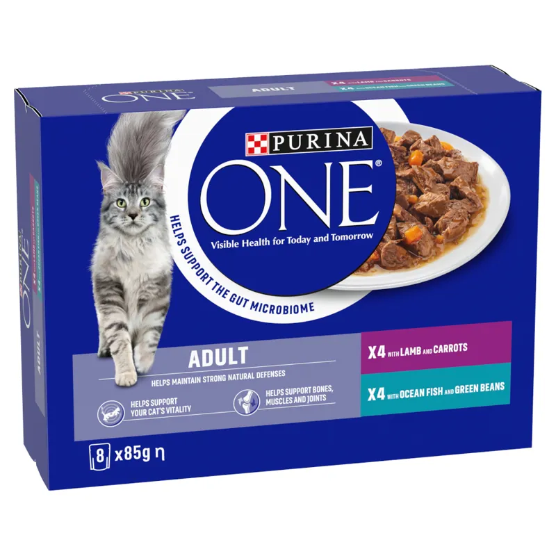Purina One Cat Pouches Fish and Lamb 8x85g